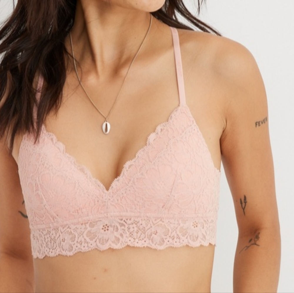 🌺AERIE REAL HAPPY WIRELESS LIGHTLY LINED LACE BRA SIZE 36B - Picture 2 of 10